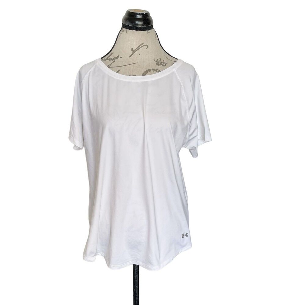 Under armour Womens Blouse Top Sz Large White Open back Activewear Workout Gym